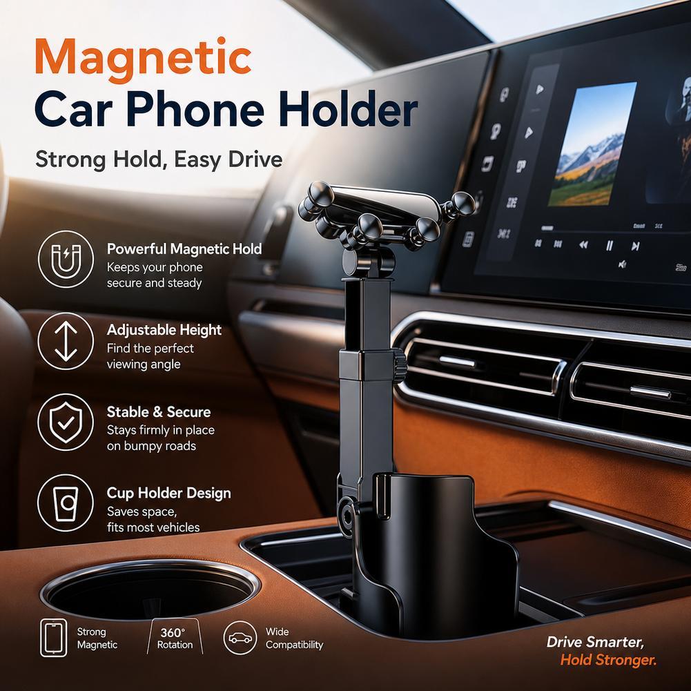 Car Cup Holder Expander - 2-in-1 컵홀더형 휴대폰 거치대, 높이 조절