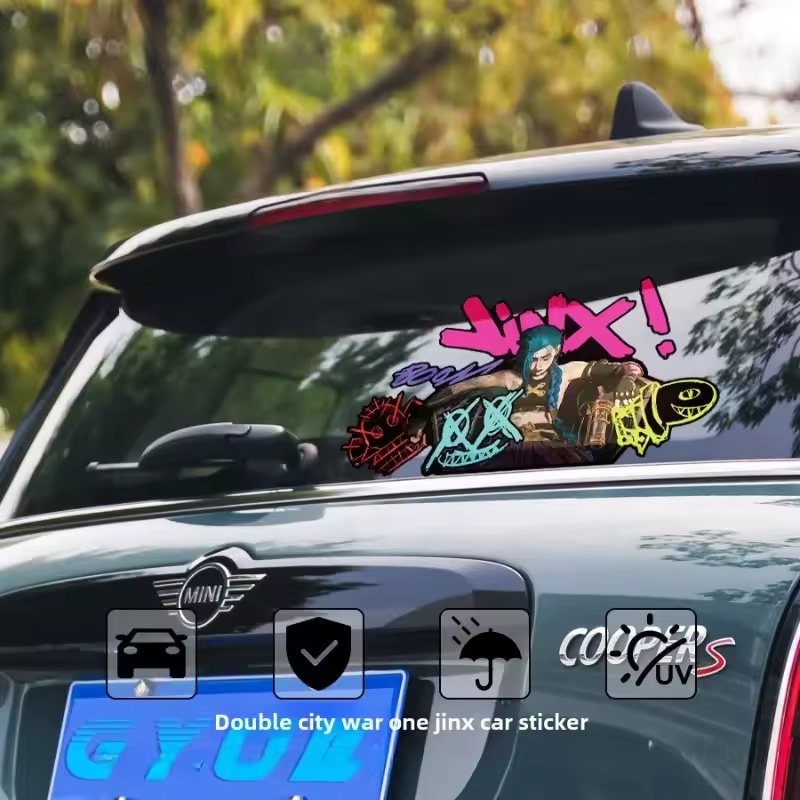 Arcane Jinx 그래피티 반사 자동차 스티커 전기 - Car Accessories Decoration 리뷰 및 가격